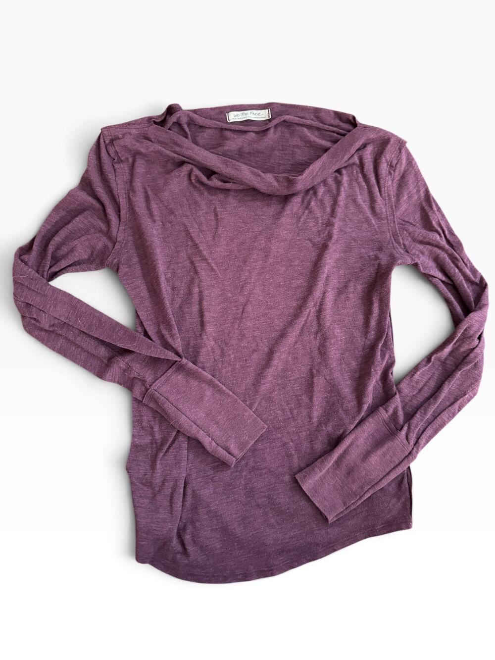 We The Free Free People "Juicy" Cowl Neck Off-Shoulder Ribbed Top - Plum XS